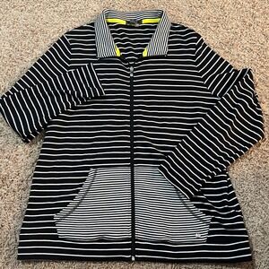 ORLY Black White Stripe Full Zip‎ Knit Jacket Women's XL